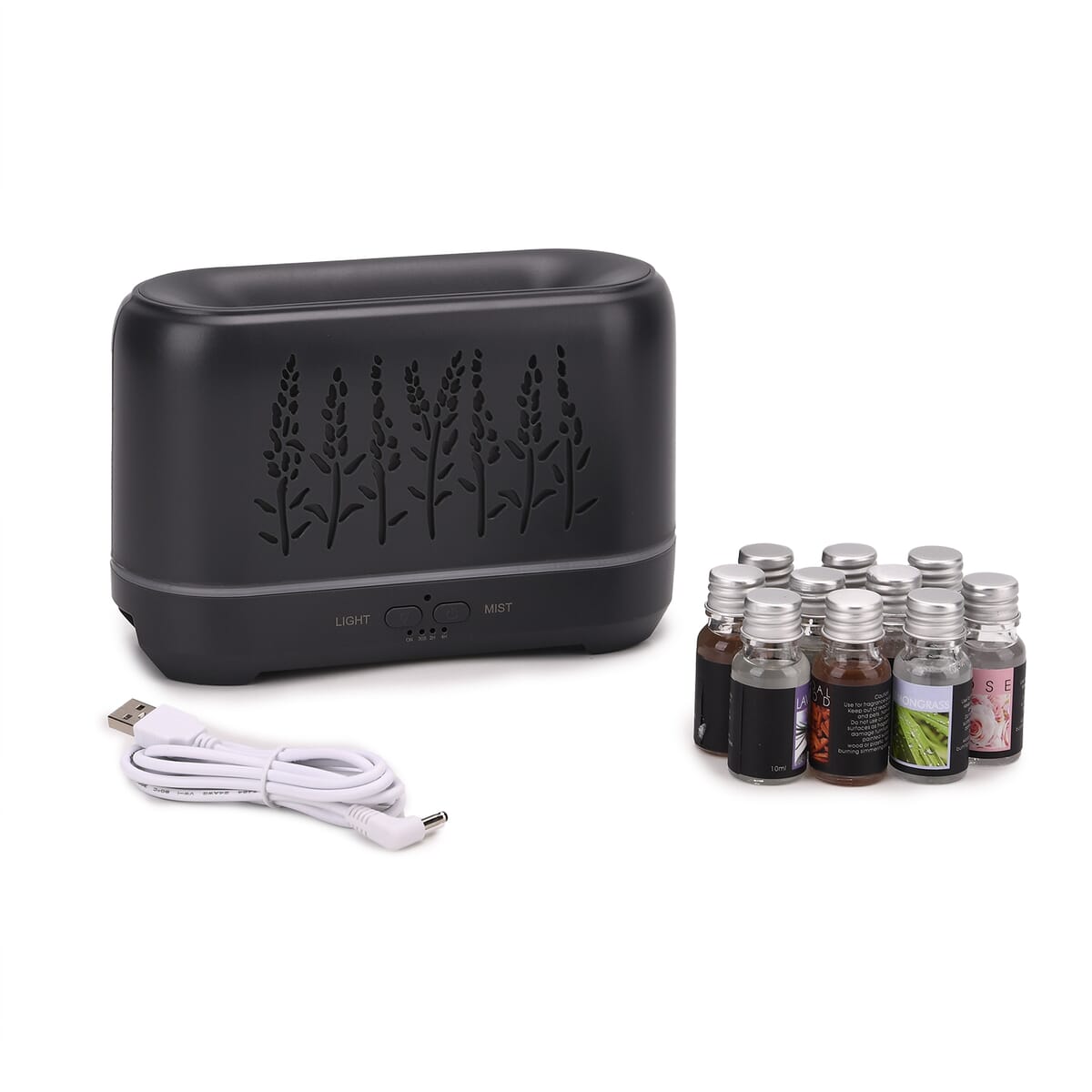 Dark Gray Wheat Pattern Flame Aroma Diffuser with 10 Vials of Essential Oil image number 0