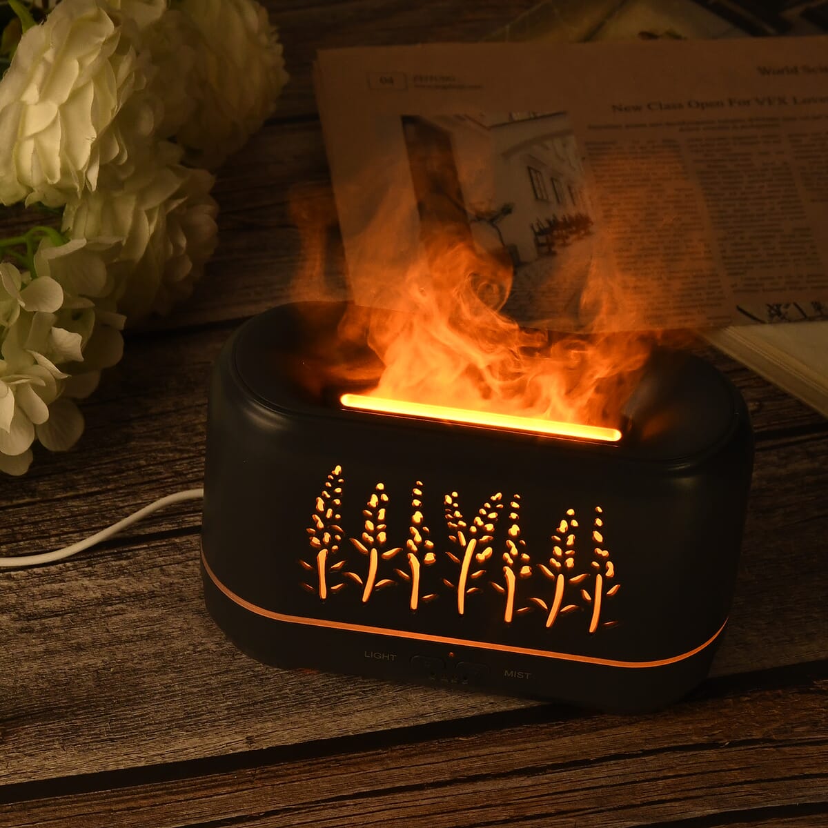 Dark Gray Wheat Pattern Flame Aroma Diffuser with 10 Vials of Essential Oil image number 1