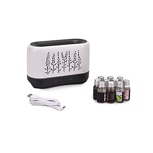 Value Buy White Wheat Pattern Flame Aroma Diffuser with 10 Vials of Essential Oil