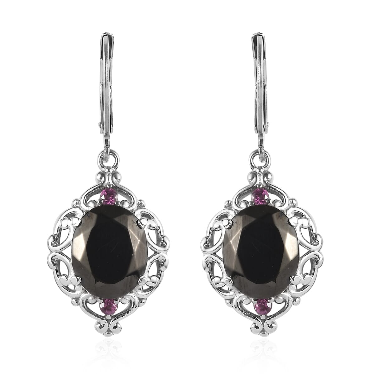 Elite Shungite and Orissa Rhodolite Garnet 5.20 ctw Lever Back Earrings in Stainless Steel image number 0
