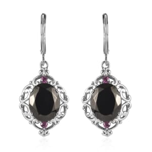 Elite Shungite and Orissa Rhodolite Garnet 5.20 ctw Lever Back Earrings in Stainless Steel