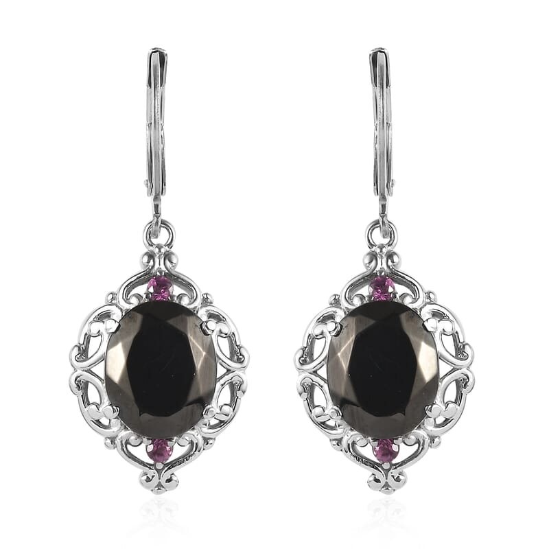 Elite Shungite and Orissa Rhodolite Garnet 5.20 ctw Lever Back Earrings in Stainless Steel