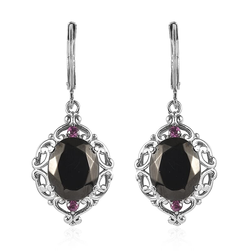 Elite Shungite and Orissa Rhodolite Garnet 5.20 ctw Lever Back Earrings in Stainless Steel