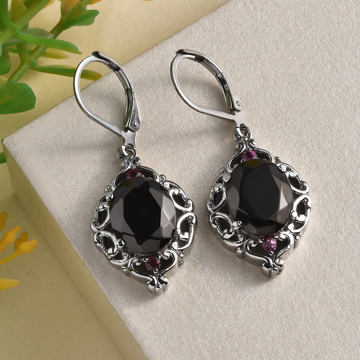 Elite Shungite and Orissa Rhodolite Garnet 5.20 ctw Lever Back Earrings in Stainless Steel image number 1