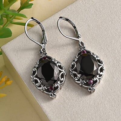 Elite Shungite and Orissa Rhodolite Garnet 5.20 ctw Lever Back Earrings in Stainless Steel
