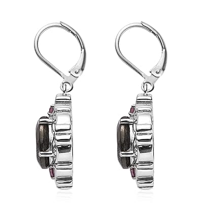 Elite Shungite and Orissa Rhodolite Garnet 5.20 ctw Lever Back Earrings in Stainless Steel