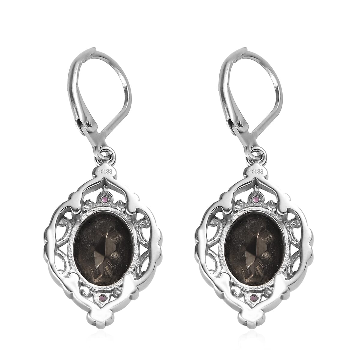 Elite Shungite and Orissa Rhodolite Garnet 5.20 ctw Lever Back Earrings in Stainless Steel image number 4