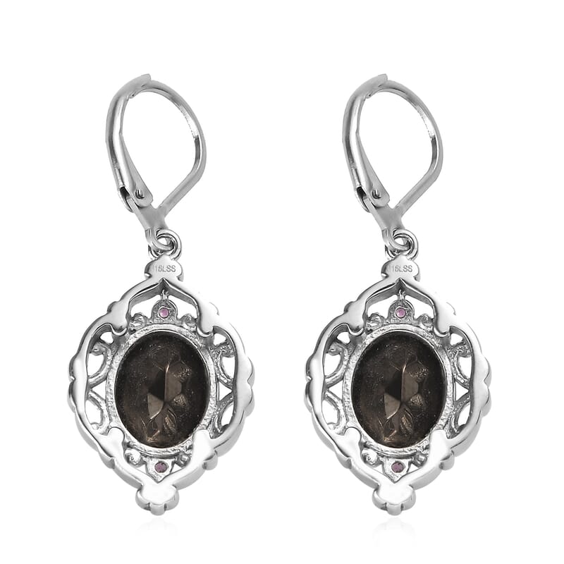 Elite Shungite and Orissa Rhodolite Garnet 5.20 ctw Lever Back Earrings in Stainless Steel