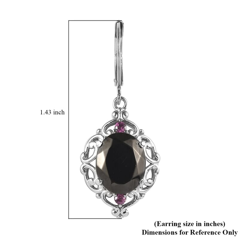 Elite Shungite and Orissa Rhodolite Garnet 5.20 ctw Lever Back Earrings in Stainless Steel