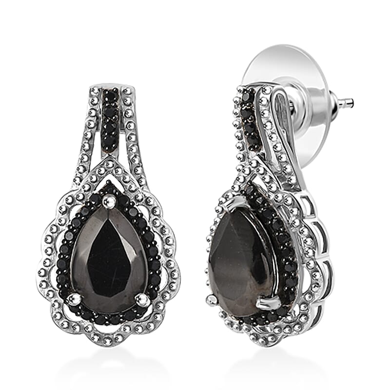 Karis Elite Shungite and Thai Black Spinel 2.75 ctw Royal Crown Earrings in Platinum Bond