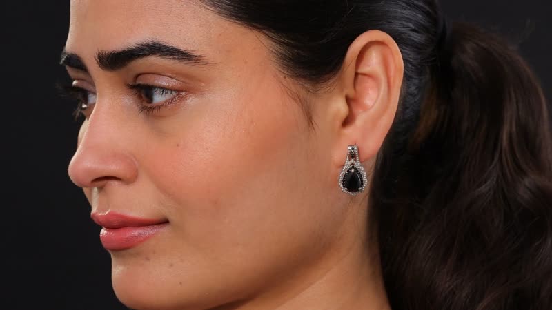 Karis Elite Shungite and Thai Black Spinel 2.75 ctw Royal Crown Earrings in Platinum Bond