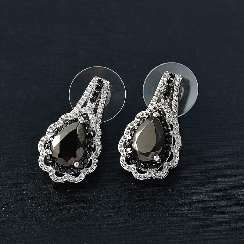 Karis Elite Shungite and Thai Black Spinel 2.75 ctw Royal Crown Earrings in Platinum Bond