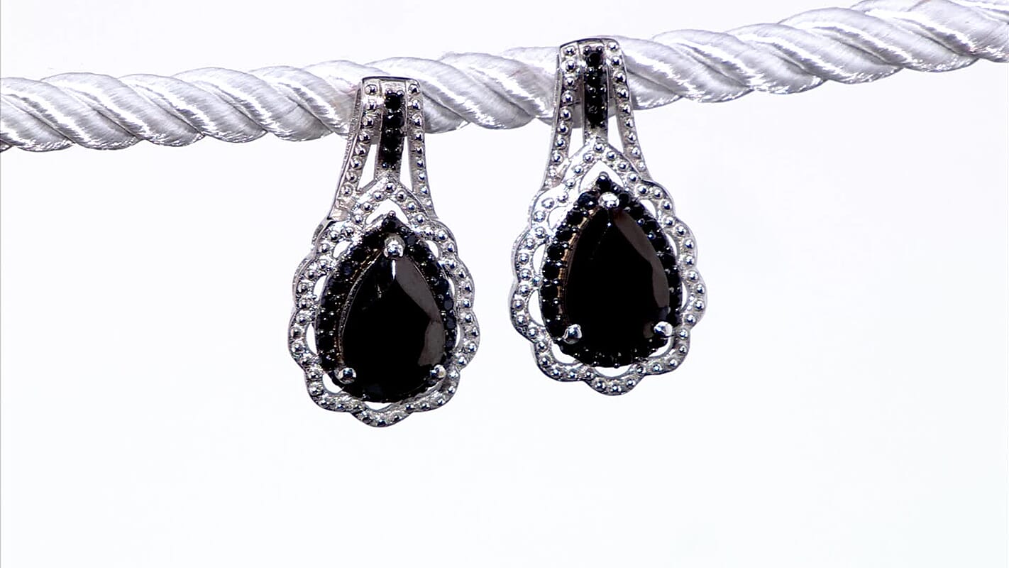 Karis Elite Shungite and Thai Black Spinel 2.75 ctw Royal Crown Earrings in Platinum Bond