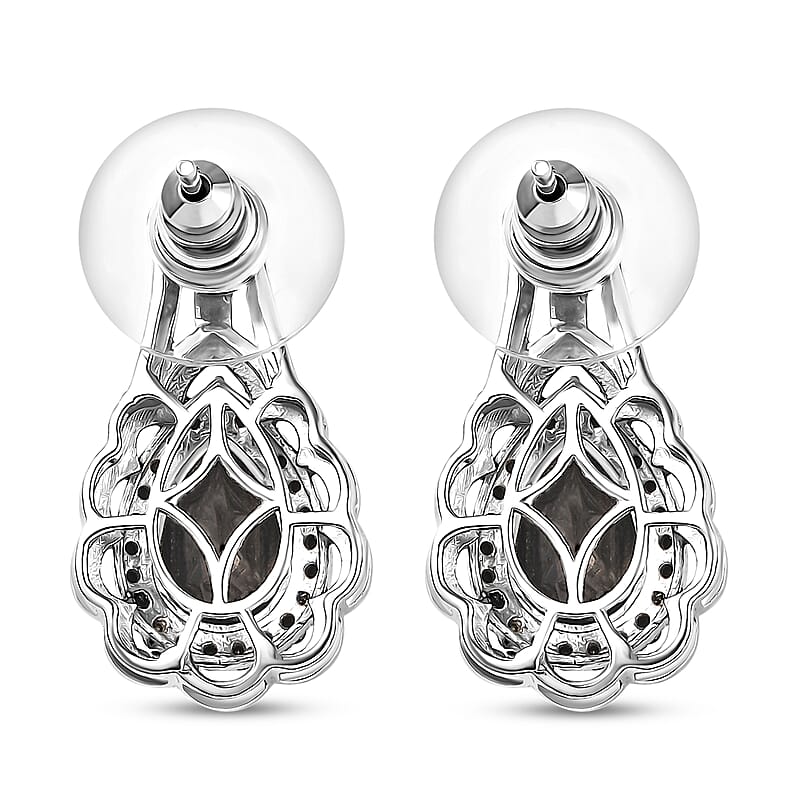Karis Elite Shungite and Thai Black Spinel 2.75 ctw Royal Crown Earrings in Platinum Bond