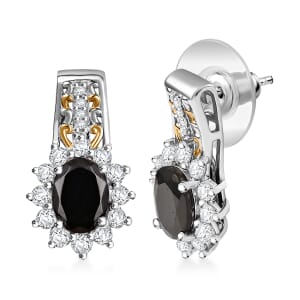D'Joy Elite Shungite and White Zircon 2.90 ctw Regal Eclipse Earrings in 18K Vermeil YG and Rhodium Over Sterling Silver