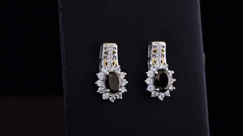 D'Joy Elite Shungite and White Zircon 2.90 ctw Regal Eclipse Earrings in 18K Vermeil YG and Rhodium Over Sterling Silver