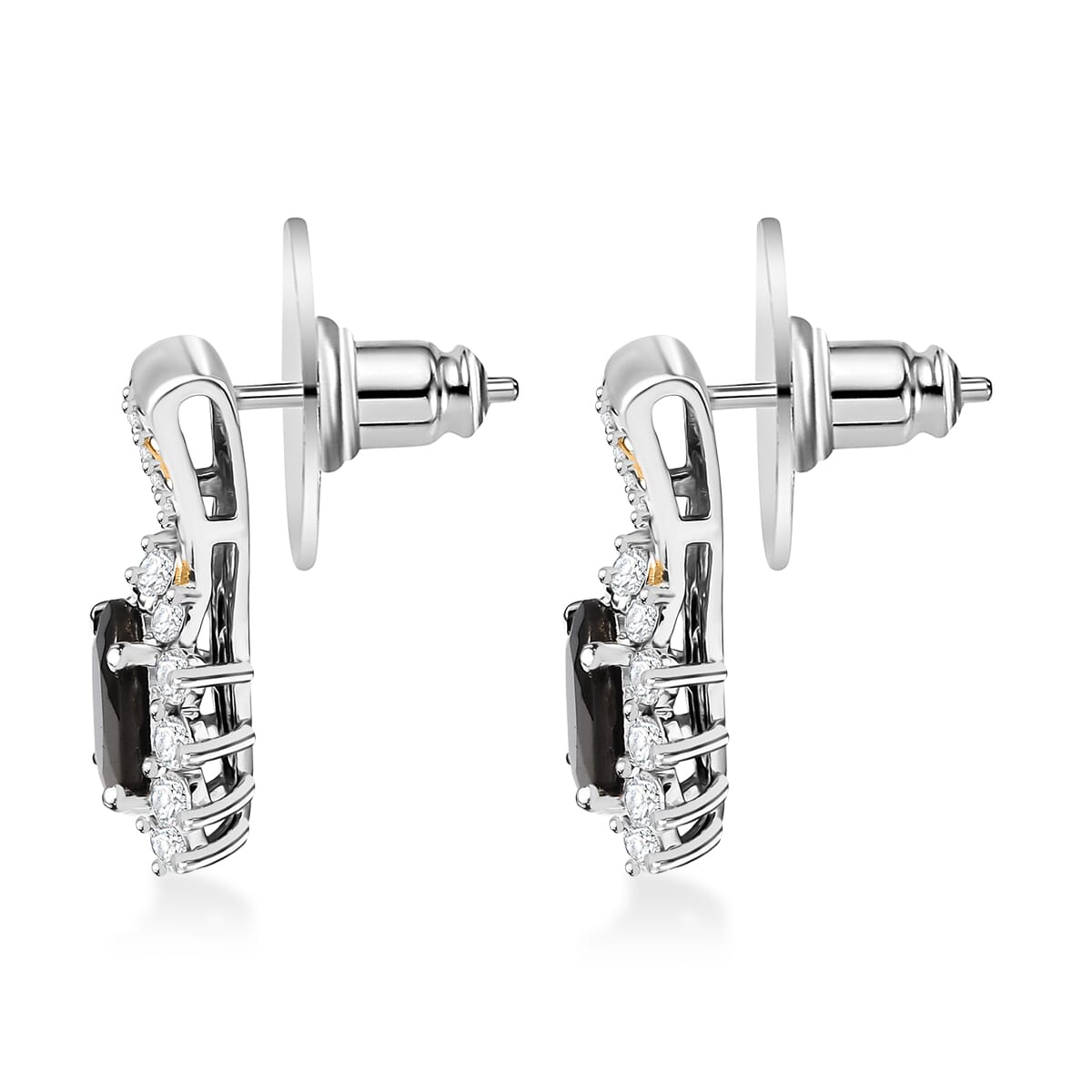 D'Joy Elite Shungite and White Zircon 2.90 ctw Solitaire Stud Earrings in 18K Vermeil YG and Rhodium Over Sterling Silver image number 3