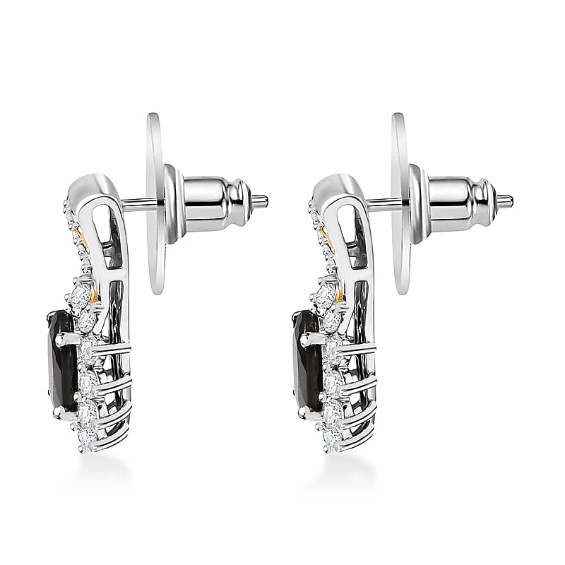 D'Joy Elite Shungite and White Zircon 2.90 ctw Regal Eclipse Earrings in 18K Vermeil YG and Rhodium Over Sterling Silver