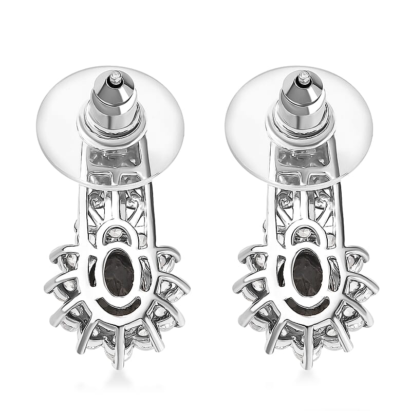 D'Joy Elite Shungite and White Zircon 2.90 ctw Regal Eclipse Earrings in 18K Vermeil YG and Rhodium Over Sterling Silver