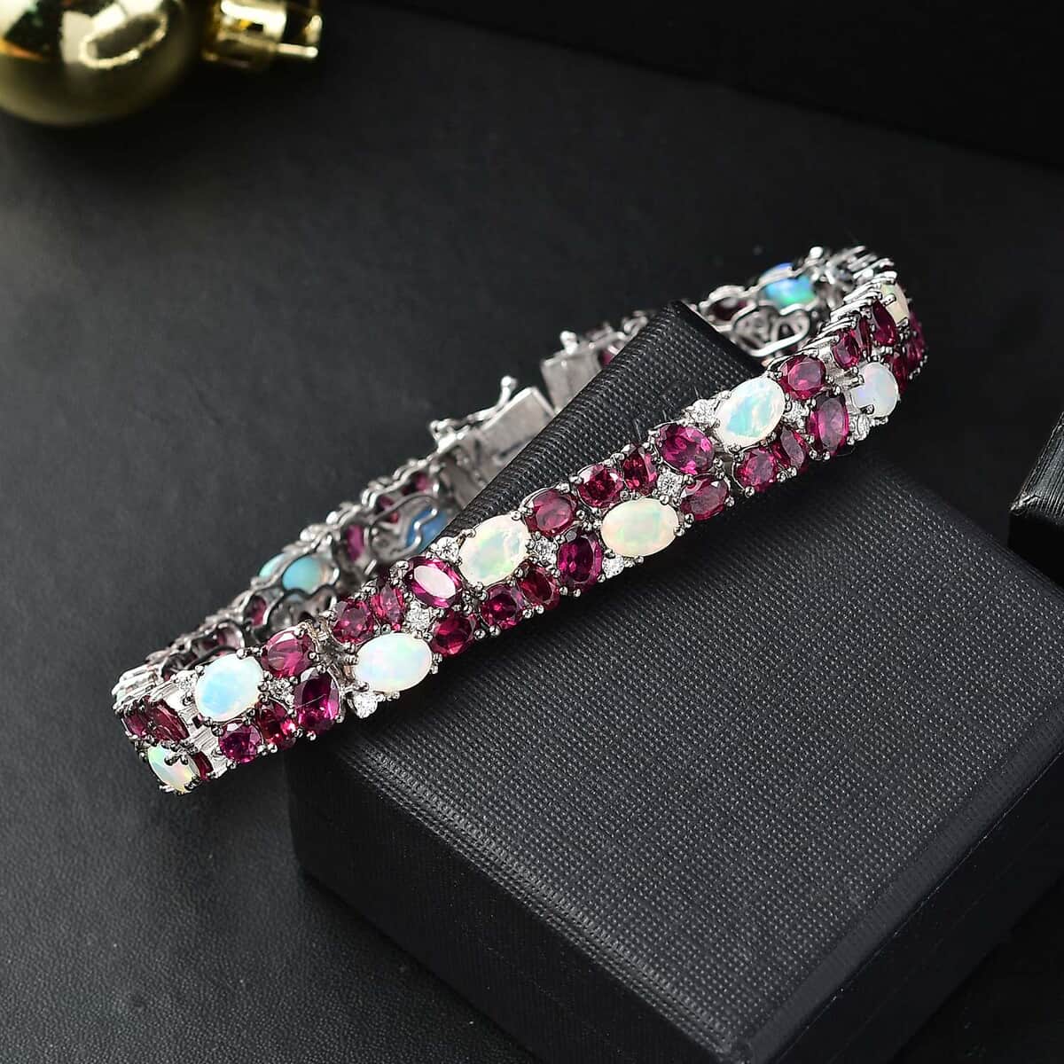 Premium Ethiopian Welo Opal and Multi Gemstone 27.65 ctw Bracelet in Rhodium Over Sterling Silver (6.50 In) image number 1