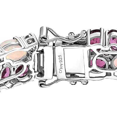 D'Joy Premium Ethiopian Welo Opal and Multi Gemstone 27.65 ctw Bracelet in Rhodium Over Sterling Silver (6.50 In)