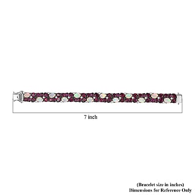 D'Joy Premium Ethiopian Welo Opal and Multi Gemstone 27.65 ctw Bracelet in Rhodium Over Sterling Silver (6.50 In)