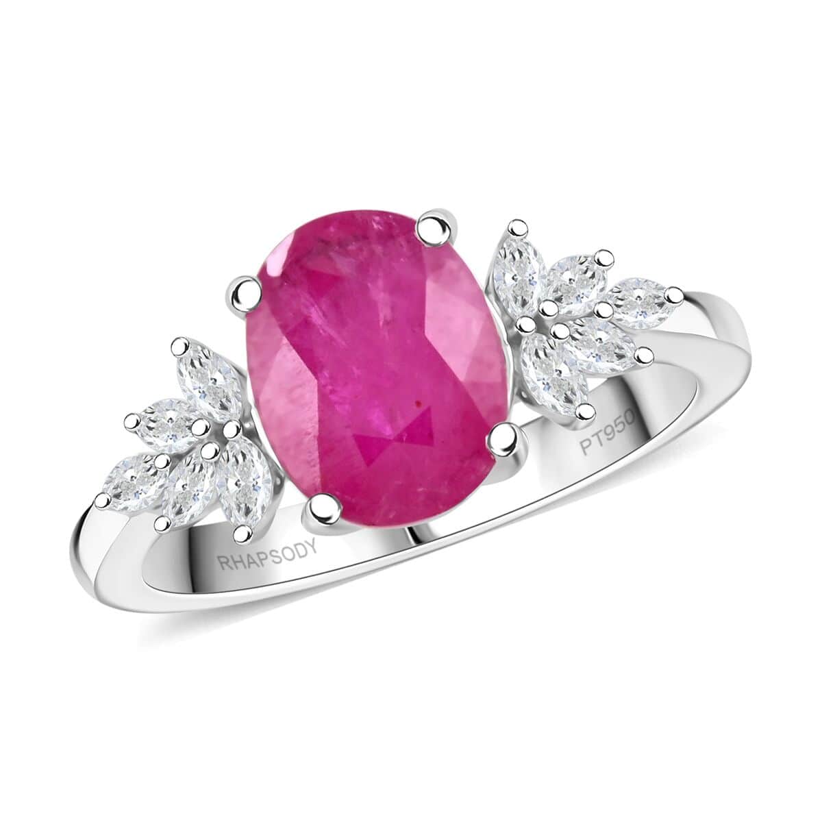 Doorbuster Certified & Appraised Rhapsody 950 Platinum AAAA Mozambique Ruby, Diamond (E-F, VS) (0.32 cts) Ring (Size 10.0) (5.80 g) 2.25 ctw image number 0