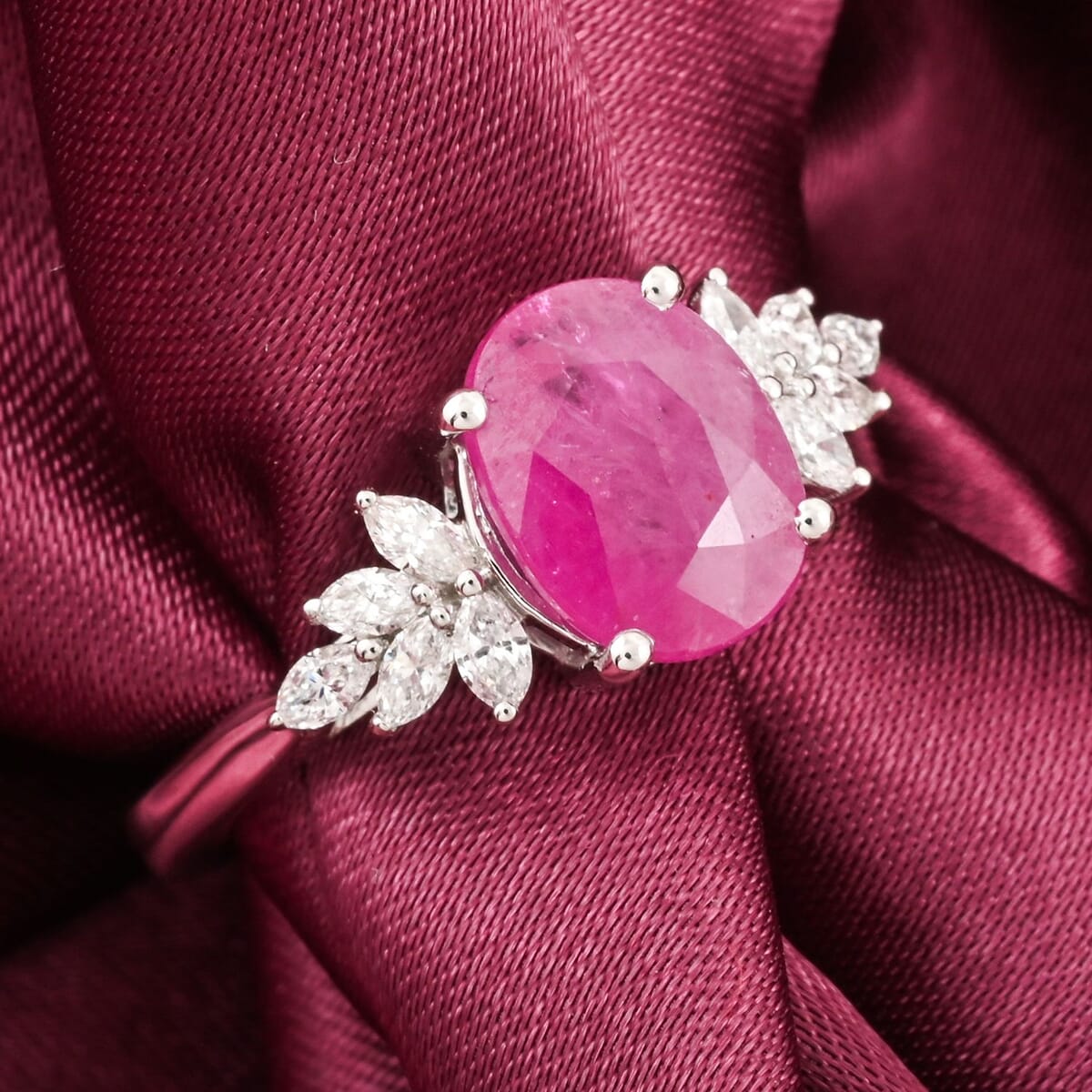 Certified & Appraised Rhapsody AAAA Mozambique Ruby and E-F VS Diamond 2.25 ctw Ring in 950 Platinum (Size 9.0) 5.80 Grams image number 1