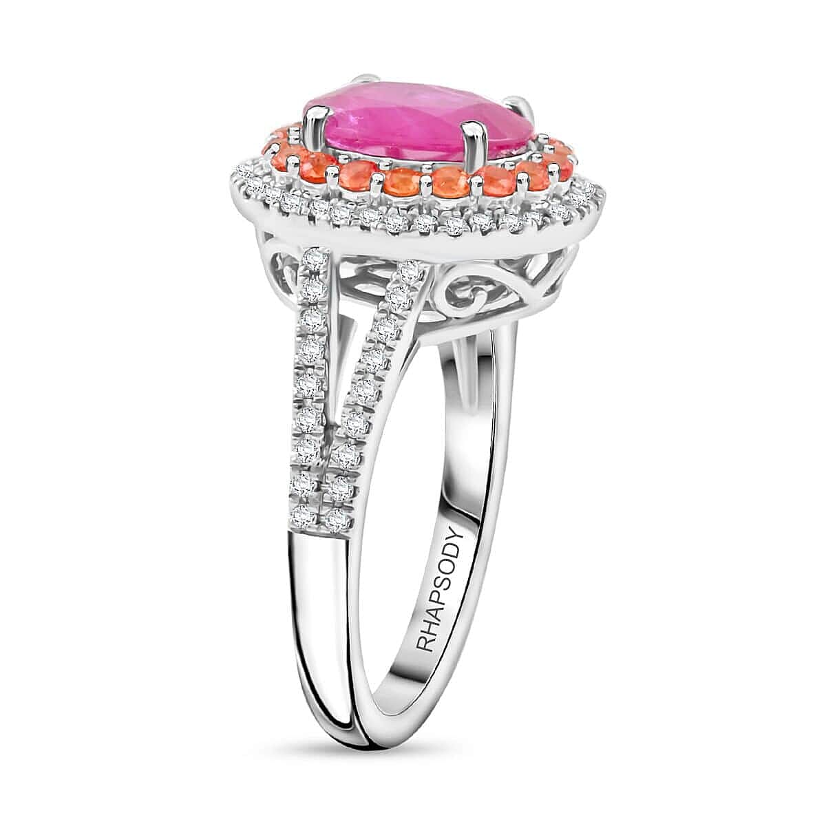 Doorbuster Certified & Appraised Rhapsody 950 Platinum AAAA Mozambique Ruby, Songea Sapphire, Diamond (E-F, VS) (0.3 cts) Ring (Size 7.5) (8 g) 2.50 ctw image number 2