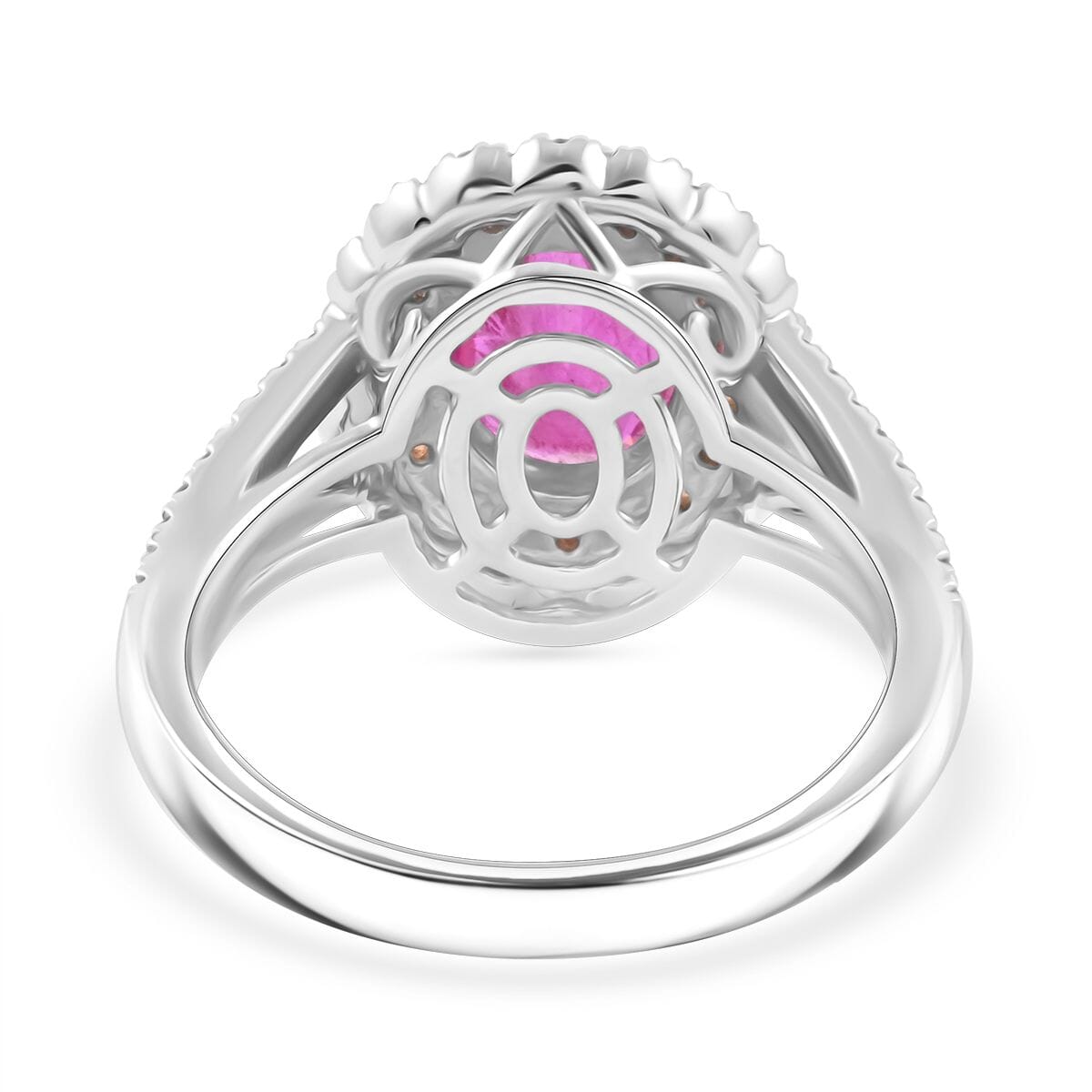 Certified & Appraised Rhapsody AAAA Mozambique Ruby, Padparadscha Sapphire and E-F VS Diamond 2.40 ctw Ring in 950 Platinum (Size 8.0) 8 Grams image number 3