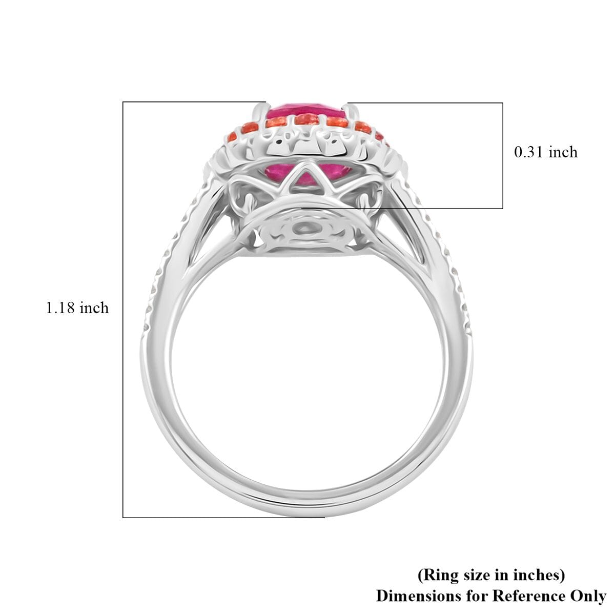 Certified & Appraised Rhapsody AAAA Mozambique Ruby, Padparadscha Sapphire and E-F VS Diamond 2.40 ctw Ring in 950 Platinum (Size 8.0) 8 Grams image number 4