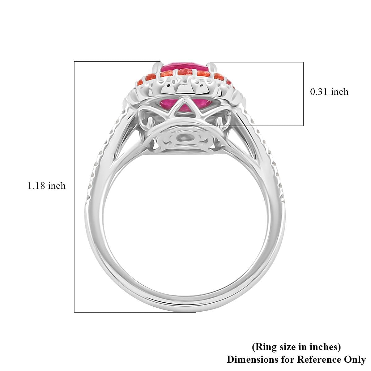 Certified & Appraised Rhapsody AAAA Mozambique Ruby, Padparadscha Sapphire and E-F VS Diamond 2.40 ctw Ring in 950 Platinum (Size 9.0) 8 Grams image number 4
