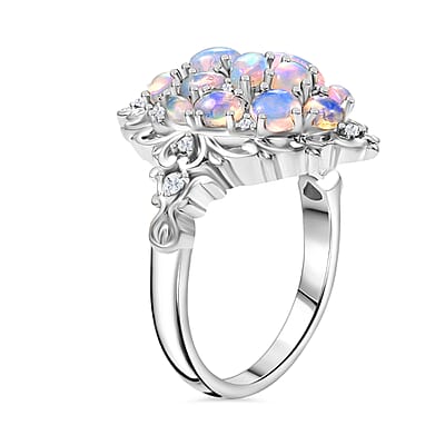 D'Joy Ethiopian Welo Opal and White Zircon 2.25 ctw Cluster Filigree Ring in 18K Vermeil YG and Rhodium Over Sterling Silver (Size 10.0)