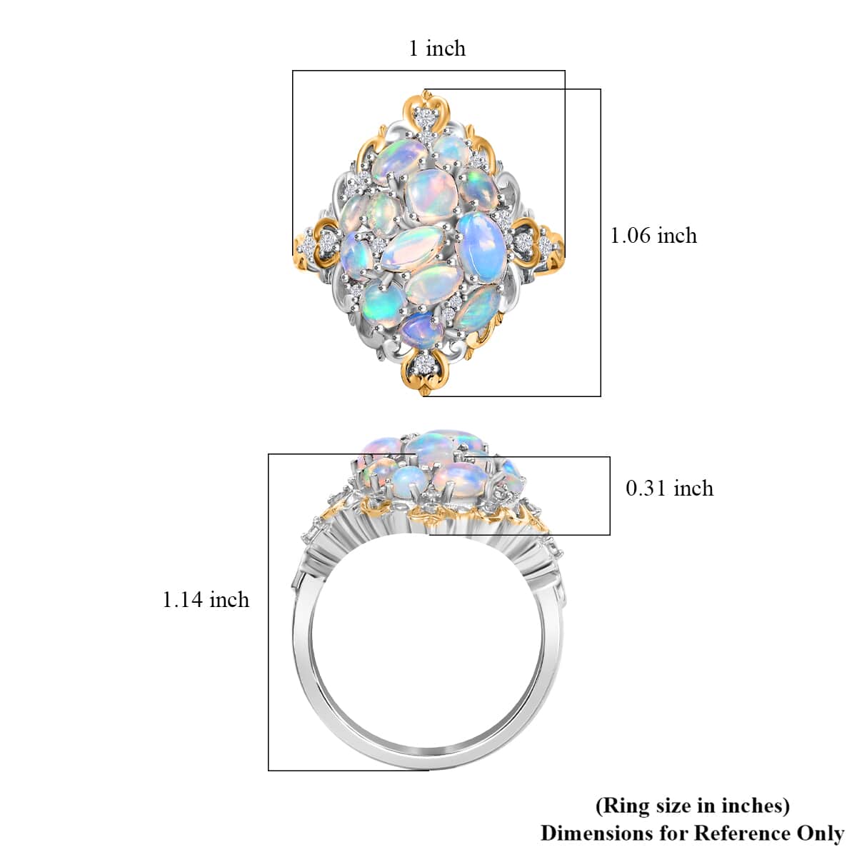 Ethiopian Welo Opal and White Zircon 2.25 ctw Cluster Filigree Ring in 18K Vermeil YG and Rhodium Over Sterling Silver (Size 10.0) image number 5