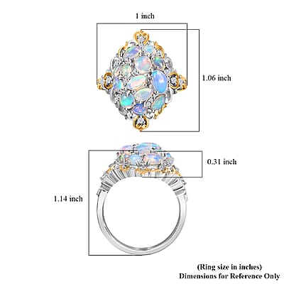D'Joy Ethiopian Welo Opal and White Zircon 2.25 ctw Cluster Filigree Ring in 18K Vermeil YG and Rhodium Over Sterling Silver (Size 10.0)