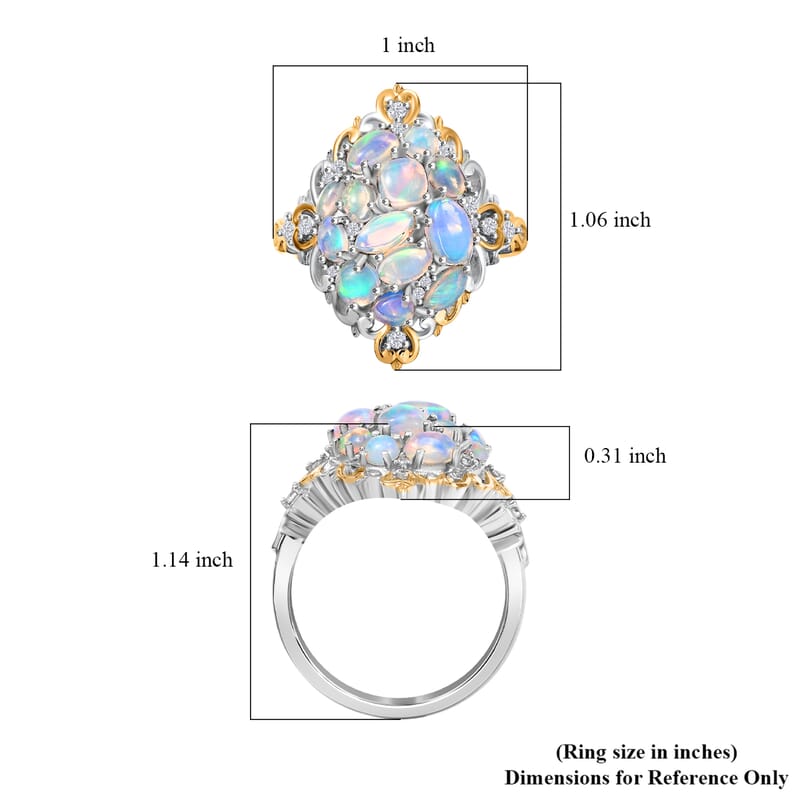 D'Joy Ethiopian Welo Opal and White Zircon 2.25 ctw Cluster Filigree Ring in 18K Vermeil YG and Rhodium Over Sterling Silver (Size 10.0)