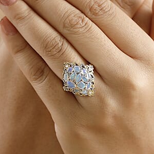 D'Joy Ethiopian Welo Opal and White Zircon 2.25 ctw Cluster Filigree Ring in 18K Vermeil YG and Rhodium Over Sterling Silver (Size 5.0)