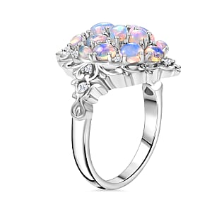 D'Joy Ethiopian Welo Opal and White Zircon 2.25 ctw Cluster Filigree Ring in 18K Vermeil YG and Rhodium Over Sterling Silver (Size 5.0)