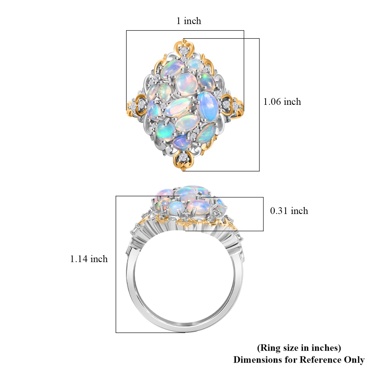 Ethiopian Welo Opal and White Zircon 2.25 ctw Cluster Filigree Ring in 18K Vermeil YG and Rhodium Over Sterling Silver (Size 5.0) image number 5
