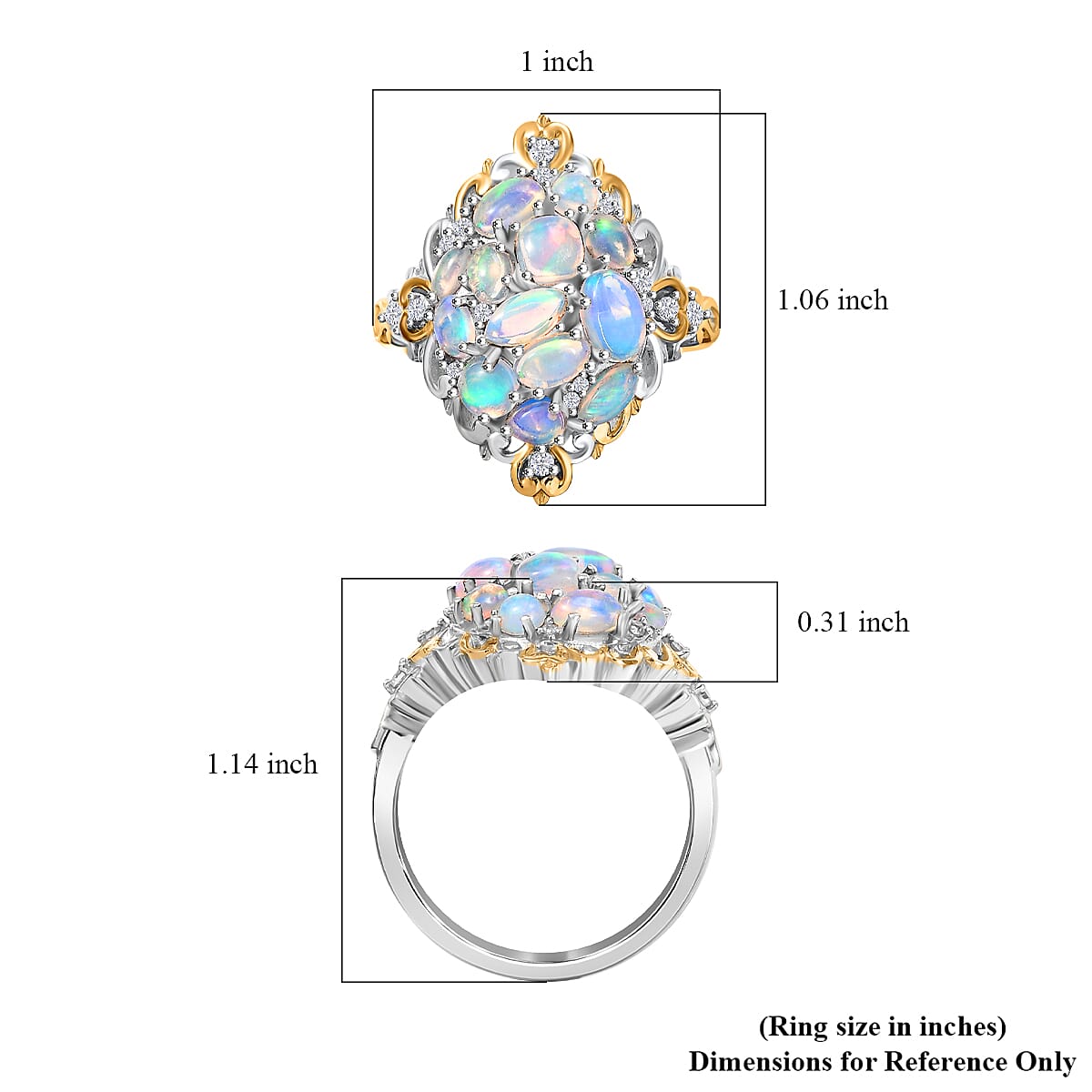 Ethiopian Welo Opal and White Zircon 2.25 ctw Cluster Filigree Ring in 18K Vermeil YG and Rhodium Over Sterling Silver (Size 7.0) image number 5
