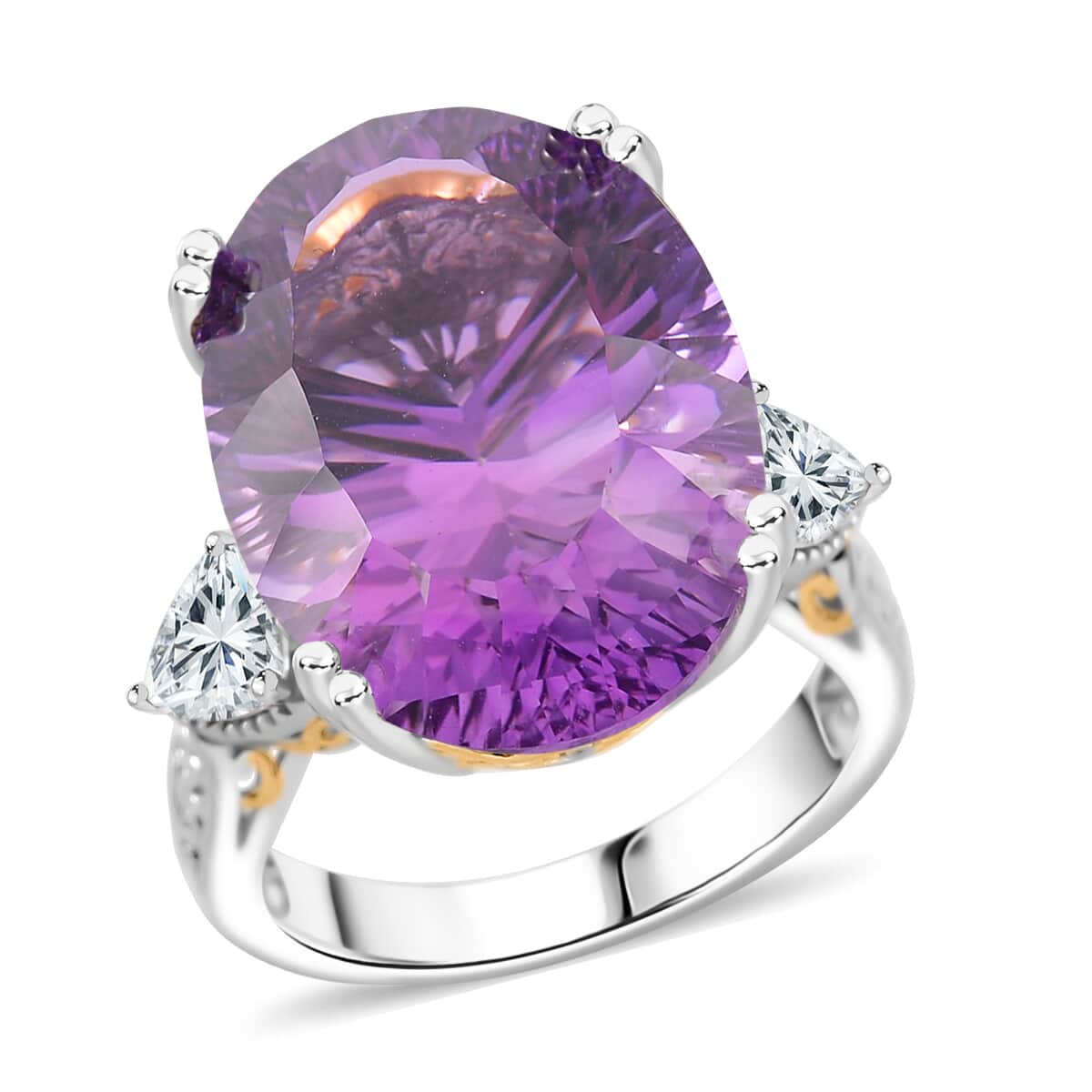 Concave Cut African Amethyst and White Topaz 21.90 ctw Majesty Ring in Vermeil Yellow Gold and Rhodium Over Sterling Silver (Size 10.0) image number 0