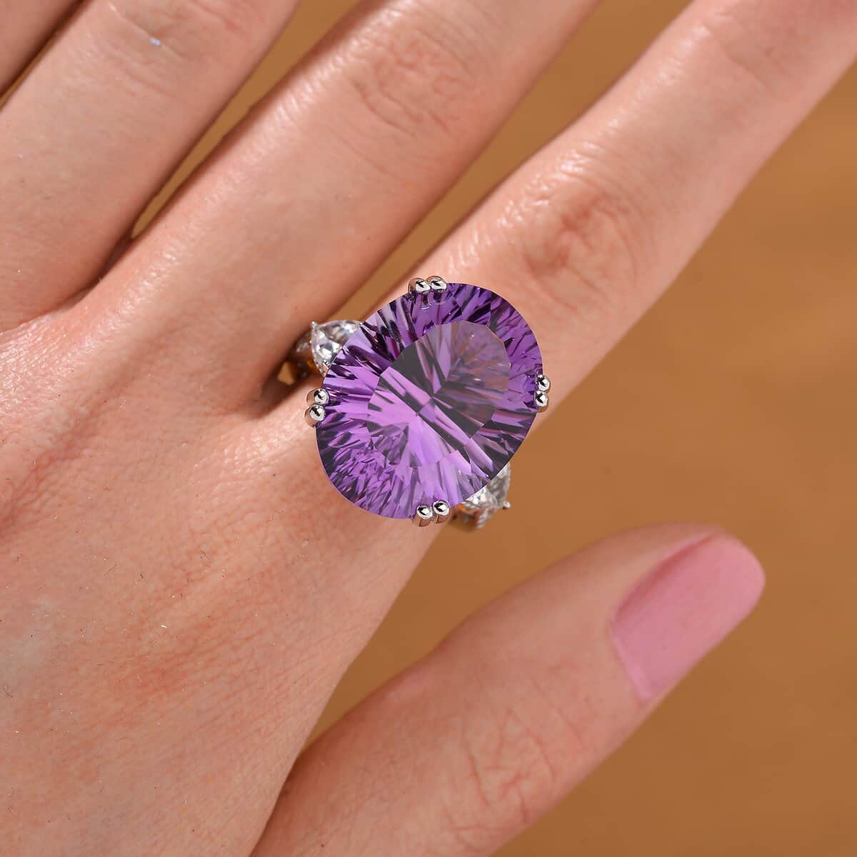 Concave Cut African Amethyst and White Topaz 21.90 ctw Majesty Ring in Vermeil Yellow Gold and Rhodium Over Sterling Silver (Size 10.0) image number 1