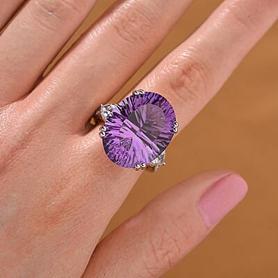 Concave Cut African Amethyst and White Topaz 21.90 ctw Majesty Ring in Vermeil Yellow Gold and Rhodium Over Sterling Silver (Size 10.0)