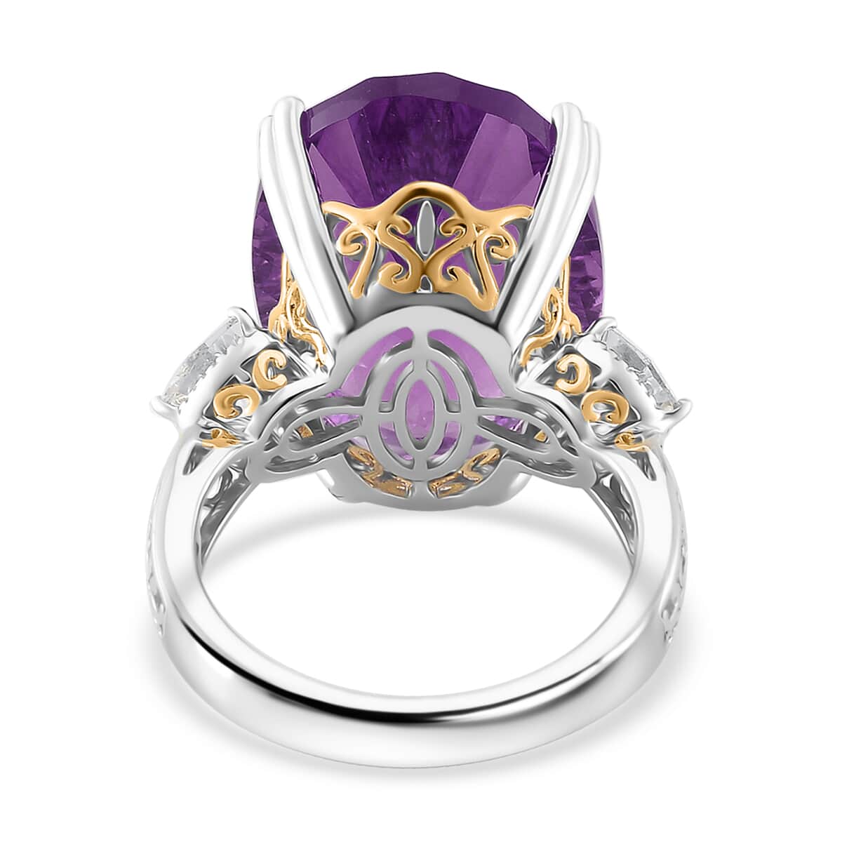 Concave Cut African Amethyst and White Topaz 21.90 ctw Majesty Ring in Vermeil Yellow Gold and Rhodium Over Sterling Silver (Size 10.0) image number 3