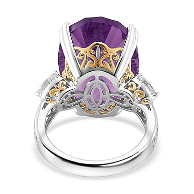 Concave Cut African Amethyst and White Topaz 21.90 ctw Majesty Ring in Vermeil Yellow Gold and Rhodium Over Sterling Silver (Size 10.0)