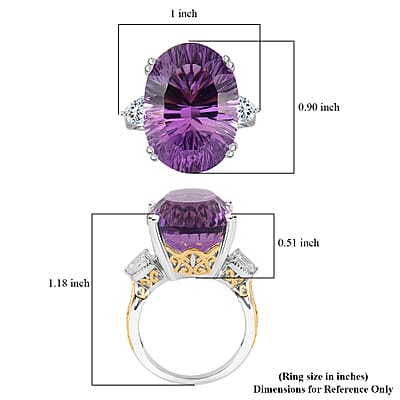 Concave Cut African Amethyst and White Topaz 21.90 ctw Majesty Ring in Vermeil Yellow Gold and Rhodium Over Sterling Silver (Size 10.0)
