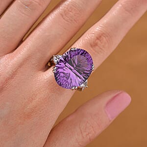 Concave Cut African Amethyst and White Topaz 21.90 ctw Majesty Ring in Vermeil Yellow Gold and Rhodium Over Sterling Silver (Size 6.0)
