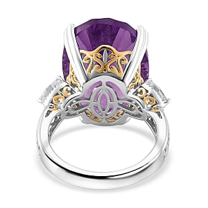 Concave Cut African Amethyst and White Topaz 21.90 ctw Majesty Ring in Vermeil Yellow Gold and Rhodium Over Sterling Silver (Size 6.0)