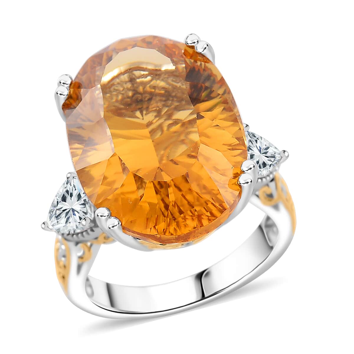 Concave Cut Santa Ana Madeira Citrine and White Topaz 21.25 ctw Majesty Ring in Vermeil Yellow Gold and Rhodium Over Sterling Silver (Size 10.0) image number 0