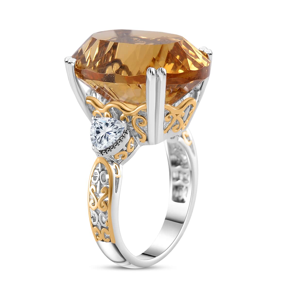 Concave Cut Santa Ana Madeira Citrine and White Topaz 21.25 ctw Majesty Ring in Vermeil Yellow Gold and Rhodium Over Sterling Silver (Size 10.0) image number 2